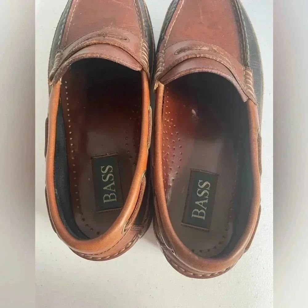 Mens Bass Birchwood Black & Brown Leather Penny Loafers Size 8.5 GUC - Picture 5 of 8